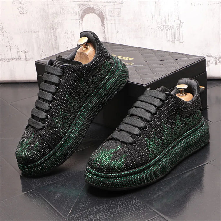 New Style Luxury Men's High Hip-hop Casual Shoes Men Black Fashion Rivets Shoes Italy Fashion Leisure Driving Loafers