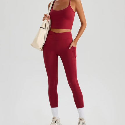 Women Gym Sports Leggings Workout Yoga Pants With Pockets High Waist Tights Fitness Pants Outdoors Running Training Trousers PlatiNum