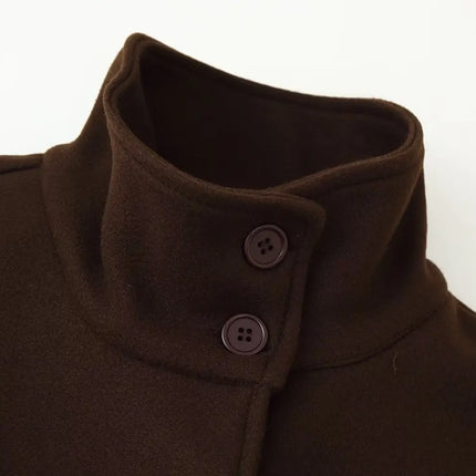 KONDALA Women Fall Casual Elegant Cloak Jacket Stand-Collar Soft Tweed Belt Jacket New 2026 Autumn Winter Trendy Cape Style Coat