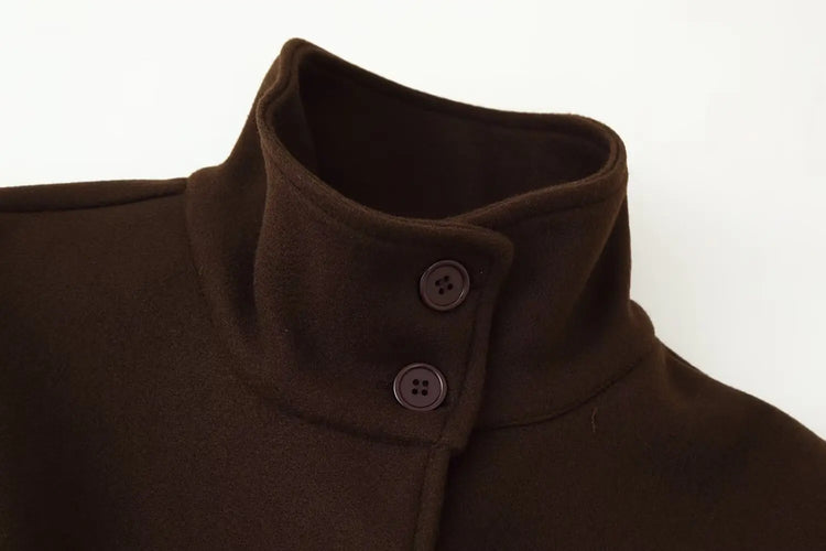 KONDALA Women Fall Casual Elegant Cloak Jacket Stand-Collar Soft Tweed Belt Jacket New 2026 Autumn Winter Trendy Cape Style Coat