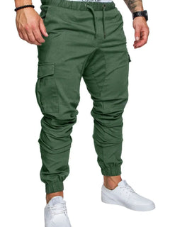 Men High Elastic Cargo Pants Summer Lace Up Drawstring Pocket Harem Stretch Full Trousers BSD-8811