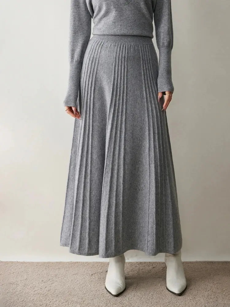 Women's Simple Loose Tight Waistbands Half-Length Skirt 100% Cashmere Autumn Winter Warm Soft Elegant Casual Fashion Bottoms PlatiNum