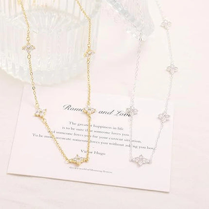 925 Silver Plated Four-leaf Flower Zircon Chain Necklace for Women Luxury Collar Charm Clover Necklaces 2025 Trend Jewelry PlatiNum