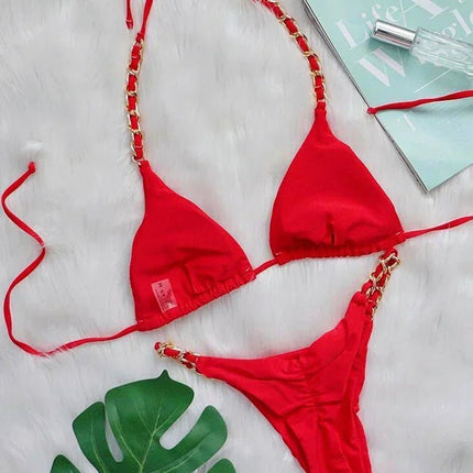 Bikini Brasiliano Due Pezzi con Catene Metalliche e Micro Perizoma, Costume da Bagno Donna platinumshop