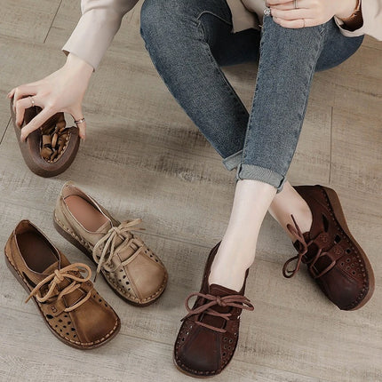 Women's Leather Slip-on Sandals 2026 New Style, Women's Thick Sole Sandals, Retro Mom Style Shoes with Holes, Women's Luxury Sandals