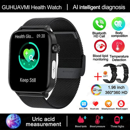 2025 Nuovo AI Diagnosi Lipidi nel sangue Acido urico Test di composizione corporea Smart Watch per uomo ECG + PPG Chiamata Bluetooth Salute Smartwatch platinumshop