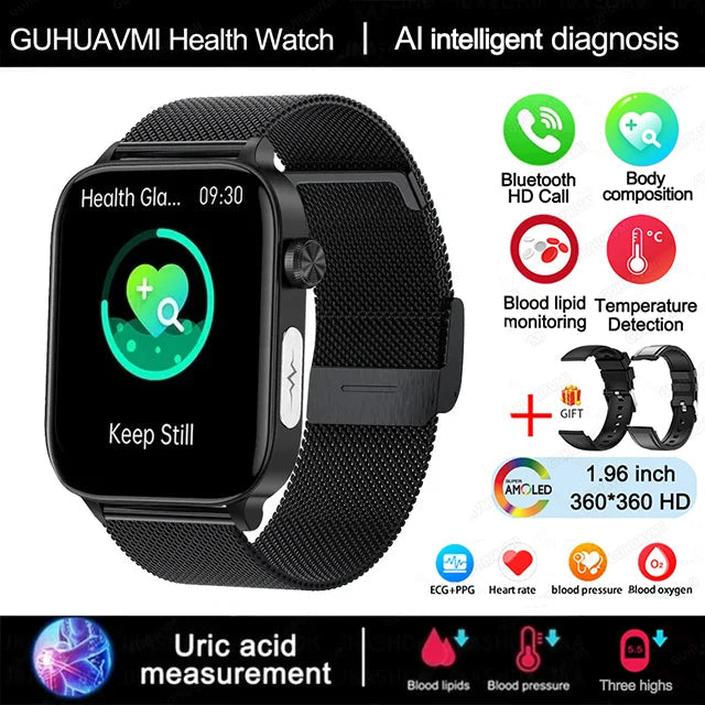 2025 Nuovo AI Diagnosi Lipidi nel sangue Acido urico Test di composizione corporea Smart Watch per uomo ECG + PPG Chiamata Bluetooth Salute Smartwatch platinumshop