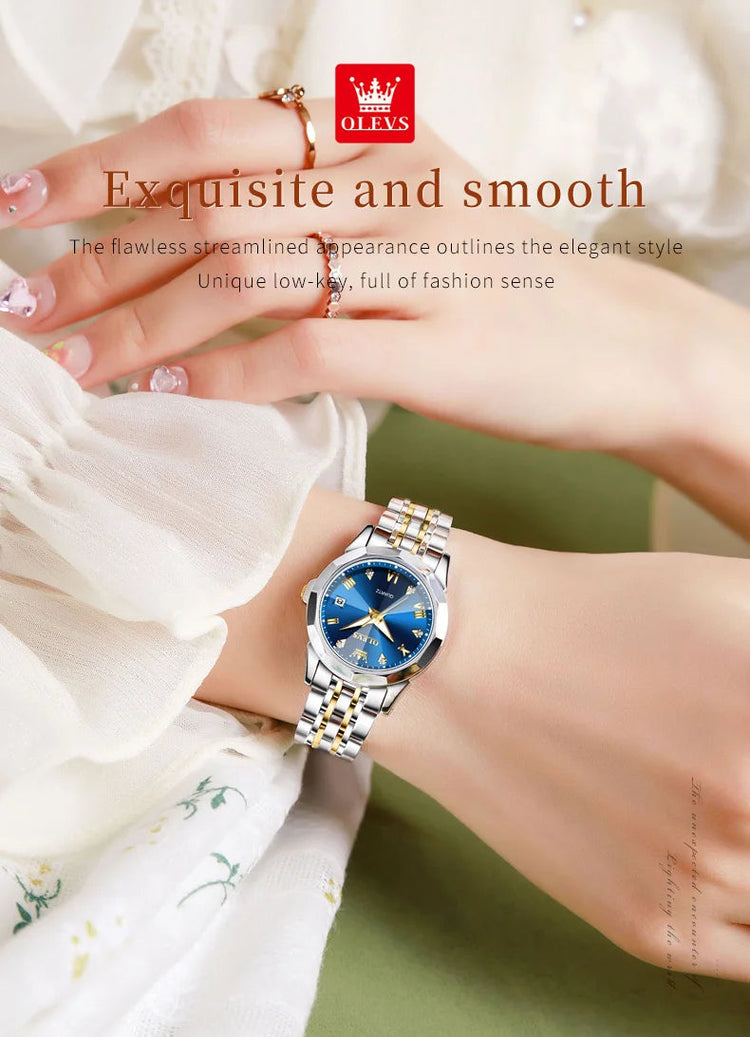 OLEVS 9931 Elegante Orologio da Donna di Lusso, Marca Originale, Movimento al Quarzo, Impermeabile, in Acciaio Inossidabile, Luminoso con Data platinumshop