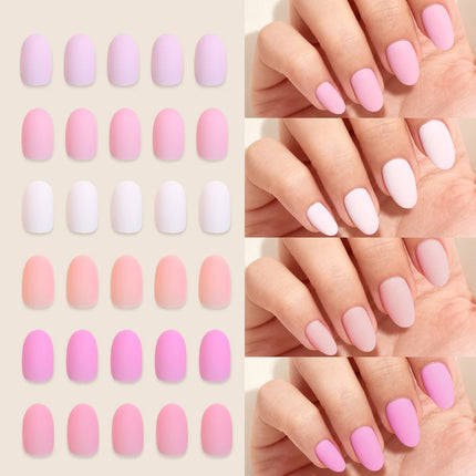 288pcs Light Pink Rose Purple Matte & Glossy False Nails Solid Color Medium Almond Full Cover Press On Nails Acrylic Fake Nails2028