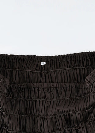 Pigiama da donna HiLoc in raso sexy, completo due pezzi con top corto e pantaloncini a vita elasticizzata con arricciatura, tinta unita, per casa.