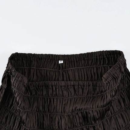 Pigiama da donna HiLoc in raso sexy, completo due pezzi con top corto e pantaloncini a vita elasticizzata con arricciatura, tinta unita, per casa.