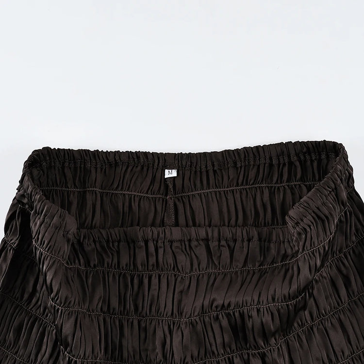 Pigiama da donna HiLoc in raso sexy, completo due pezzi con top corto e pantaloncini a vita elasticizzata con arricciatura, tinta unita, per casa.