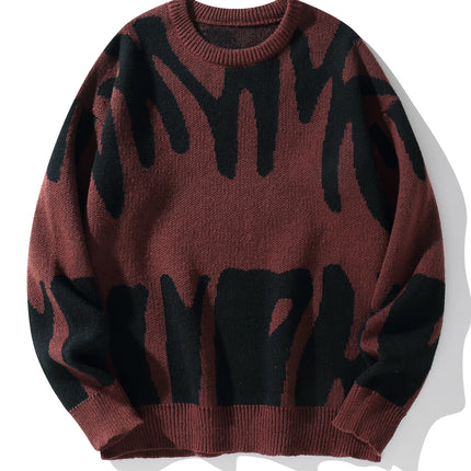 New Popular Autumn Winter Irregular Jacquard Pattern Pullover Sweater Casual Round Neck Contrast Color Knitted Men's Pullover