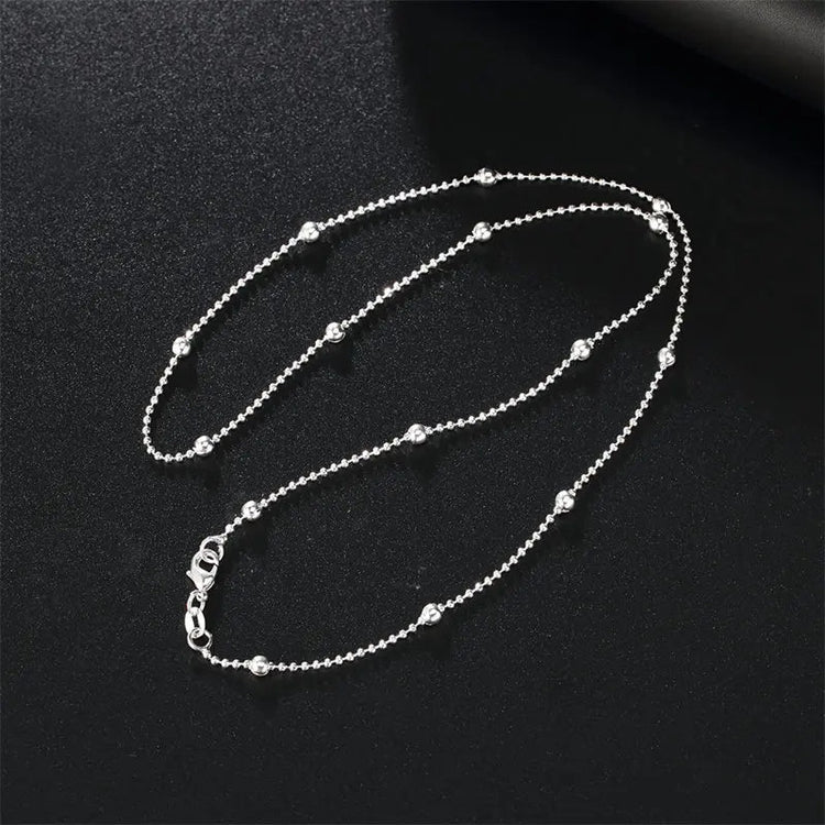 Charm 925 Sterling Silver 16-24 Inches Fine Sweater Bead Chain Women Necklace For Fashion Temperament Jewelry Party Wedding PlatiNum