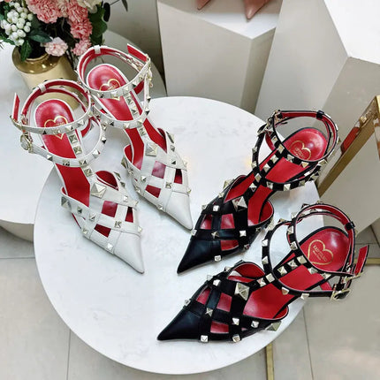 Nuovi Sandali con Tacco Alto e Borchie Primavera/Estate 2026, Sandali a Punta con Tacco Sottile, Scarpe Singole con Borchie platinumshop
