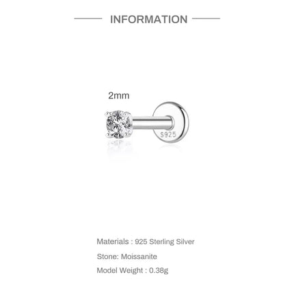AIDE 1PC Sparkling Moissanite Piercing Stud Earrings 925 Sterling Silver Shining Circle Earring For Women Ear Bone Earring Jewel PlatiNum