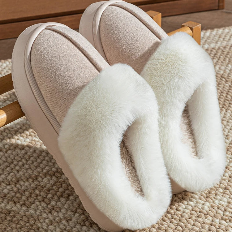 Winter Soft Fluffy Thick Soled Warm Slippers Women's Comfortable Living Room Fuzzy Lined Shoes Faux Suede Home Pantuflas Mujer