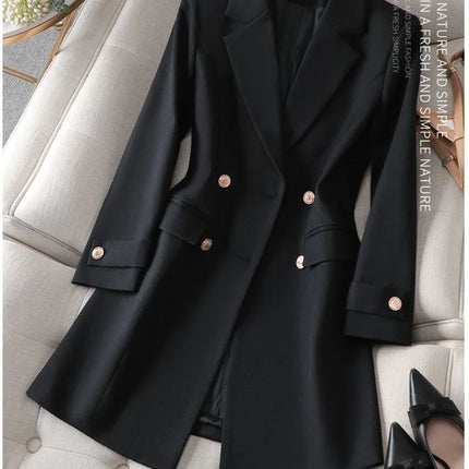 Autumn Winter Jacket Women Long Blazer Khaki Coffee Black Office Ladies Formal Jacket Business Work Wear Coat Female Outerwear