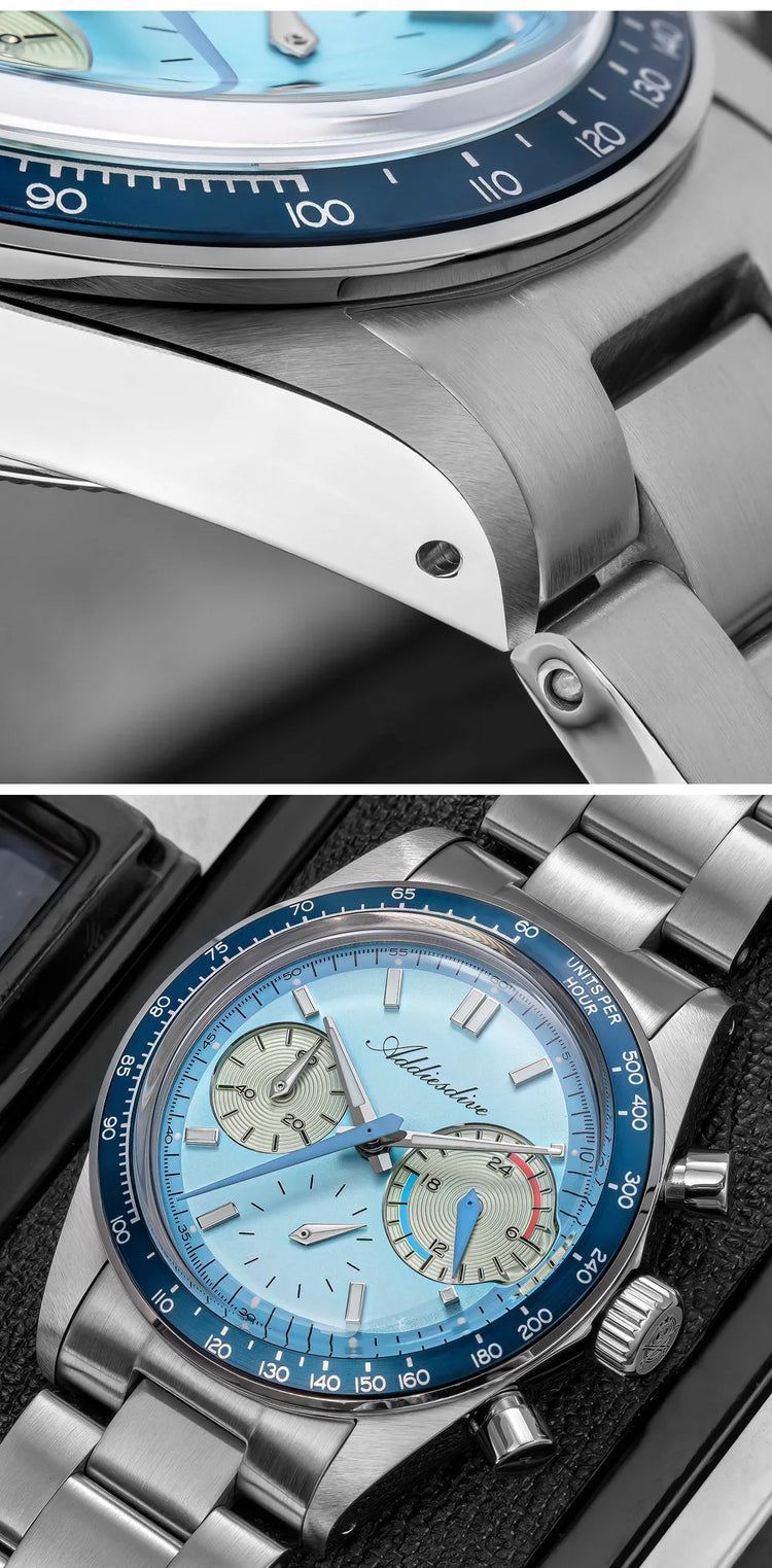 ADDIESDIVE 37mm Watch For Men Chronograph 10Bar Diver BGW9 Luminous Bubble Mirror Glass AD2539 Aluminum Ring VK63 Quartz Watches