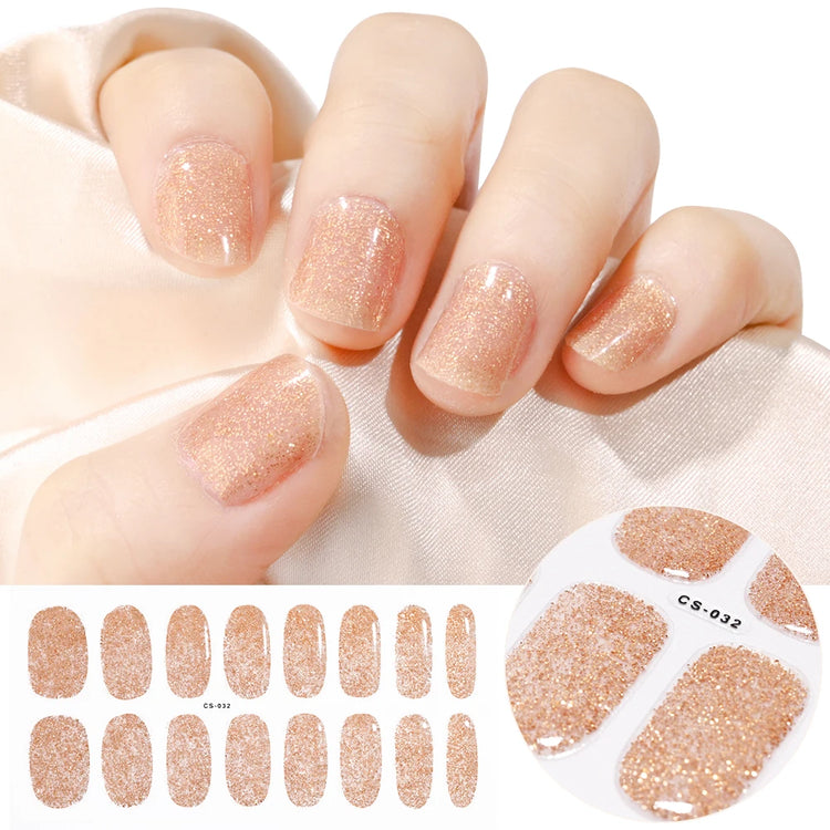 UV Semi-Cured Gel Nail Wraps Stickers Strips French Long Lasting Full Cover LED Gel Semi Cured Nail Sliders For Nail Extension &