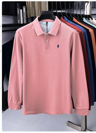Polo à manches longues de marque haut de gamme 100 % coton, nouveau t-shirt décontracté à revers pour homme d'affaires, confort de luxe avec broderie Paul poney
