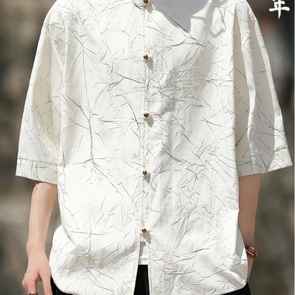 Camicia stile cinese da uomo lamina d'oro elegante vestibilità ampia camicie a maniche lunghe ispirate all'annata camicette sottili estive casual abbigliamento da uomo