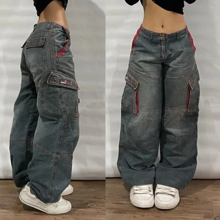American New Fashion modello oversize ricamato jeans larghi uomo Y2K gotico Harajuku Hip Hop pantaloni dritti a vita alta a gamba larga