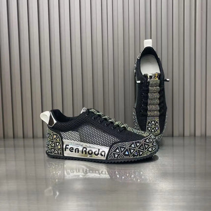 Sneakers Casual Men Designer Punk Bling Board Shoes Fashion Leather Mesh Breathable Increased Internal Flat Platform Sport Shoes