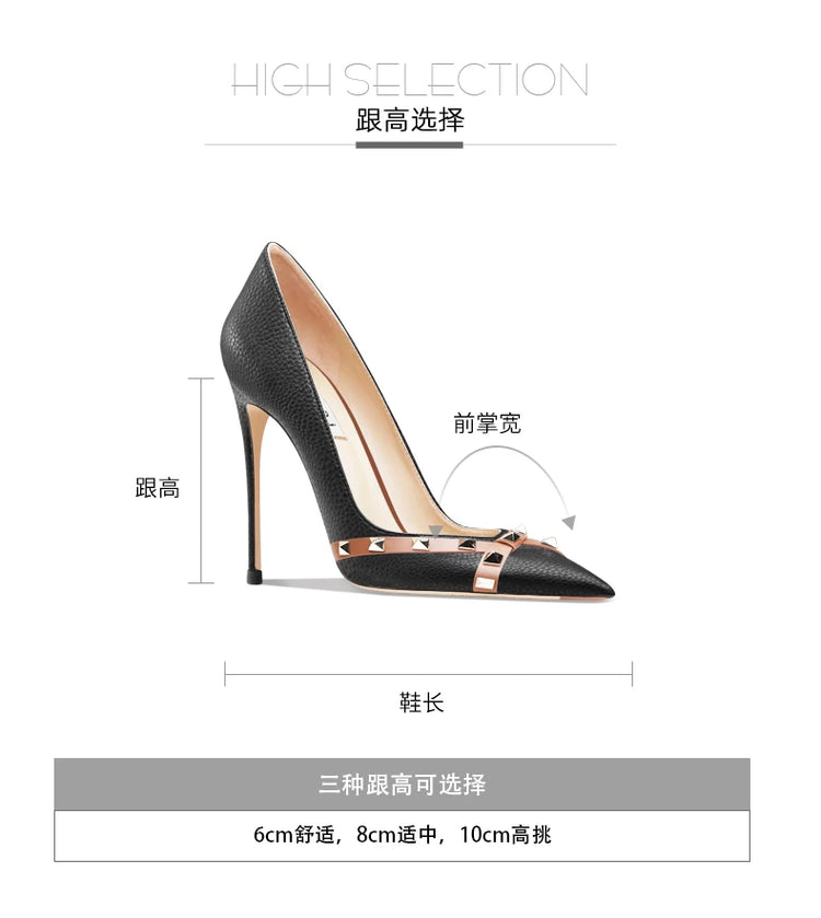 Scarpe da Donna in Pelle Verniciata Stile Star 2026, Tacchi Alti di Lusso con Borchie, Pumps Sexy a Punta, Scarpe da Sposa, Scarpe da Sera 34