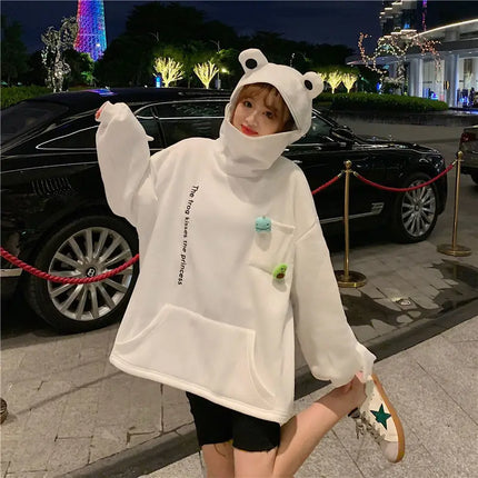 Y2K Autumn Winter Unisex Cartoon Frog Fleece Hoodies Loverly Zipper Loose Warm Sweatshirt Full Sleeve Harajuku Hooded Jackets
