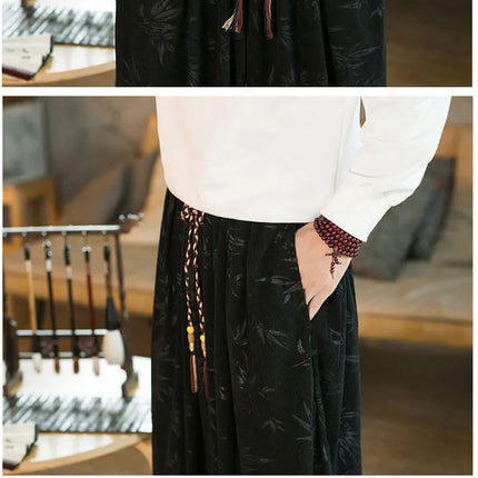 Pantaloni di alta qualità per uomo stile cinese fiore scuro velluto a coste Bloomers casual elastico in vita moda pantaloni larghi a gamba larga maschile