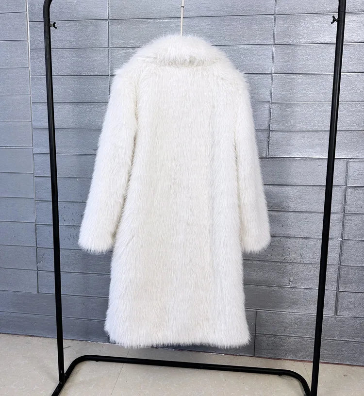ZADORIN 100cm Long Fluffy White Black Faux Fur Coat Woman Clothing Winter Lapel Faux Fur Top Jackets for Women Jacket Outerwears