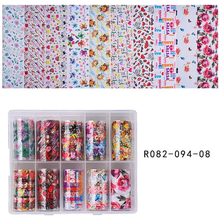 10 Patterns New Metal Nail Foils for Transfer Paper Stickers Floral Chameleon Nails Wraps DIY Water Marble Nail Art Decorations