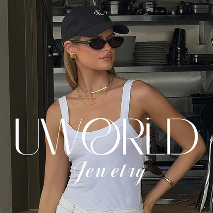 Uworld Simple Classic Zircon Serpentine Necklace 18K Gold Color Plated Stainless Steel Serpentine Chain Stackable Chain Women's PlatiNum