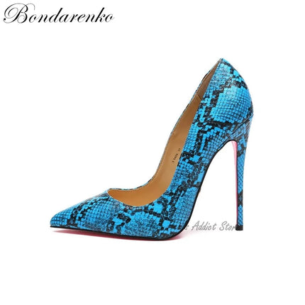Décolleté con suola rosa modello pitone donna scarpe a punta con tacco basso in pelle tacchi alti Sexy Designer Party Office Dress Shoes