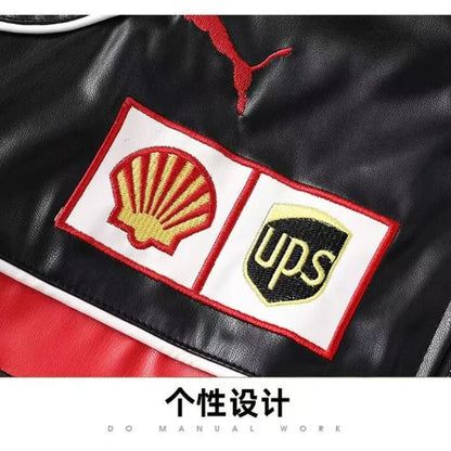 Giacca calda Ferrari F1 da uomo, look retrò motociclistico.