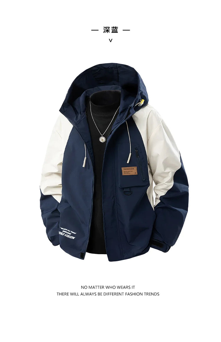 Big Size 9XL Men's Casual Jacket Hooded Windbreaker Male Spring Autumn Outerwear Patchwork Fashion Windproof Oversize Plus Large