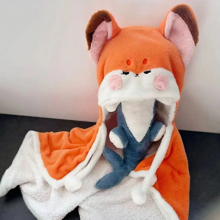 Winter Cartoon Fox Thick Wearable Blanket Nap Cloak Nightgown Office Blanket Adult Cloak