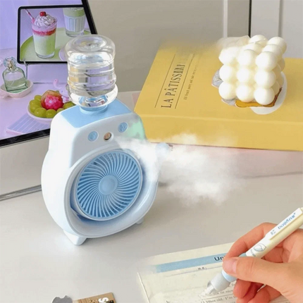 Ventilatore da Tavolo Portatile con Nebulizzatore Fine e Delicato, Ampio Angolo di Copertura, Ventilatore da Scrivania con Nebbia Fredda a 360°, Batteria da 500mAh