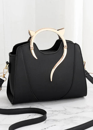Cat Shaped Handle Women Handbag Trendy And Fashionable, Solid Color, Simple And Casual Crossbody Shoulder Shell Bag PlatiNum