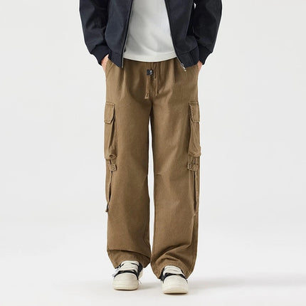 Autumn New Cargo Loose Multi-pockets 100% Cotton Straight Pants for Men Clothing Comfort Zipper Male Trouser GF258113