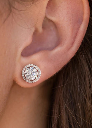 DW Certified Moissanite Diamond Stud Earrings for Women 925 Sterling Silver Round Halo Earrings Luxury Wedding Fine Jewelry PlatiNum