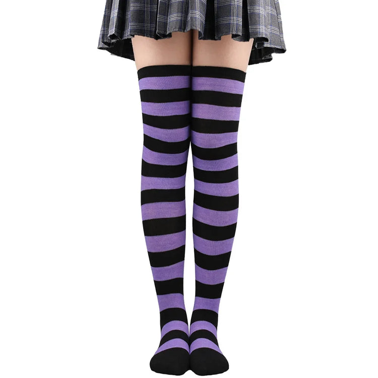Calze alte alla coscia da donna a righe da donna nere bianche rosa lunghe sopra sopra calzini al ginocchio femboy Cosplay Lolita Harajuku Y2k
