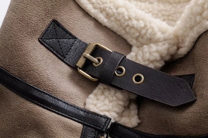 KONDALA Fall Winter Fleece Stand-up Jacket Women's Casual Thickened Warm Zipper Coat 2025 Fashion Retro Motorcycle Style Jacket