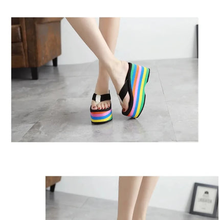 Infradito arcobaleno Sandali da spiaggia da donna Cinturino smerigliato estivo Pantofole con zeppa super alta Pantuflas estivi da donna - platinumshop