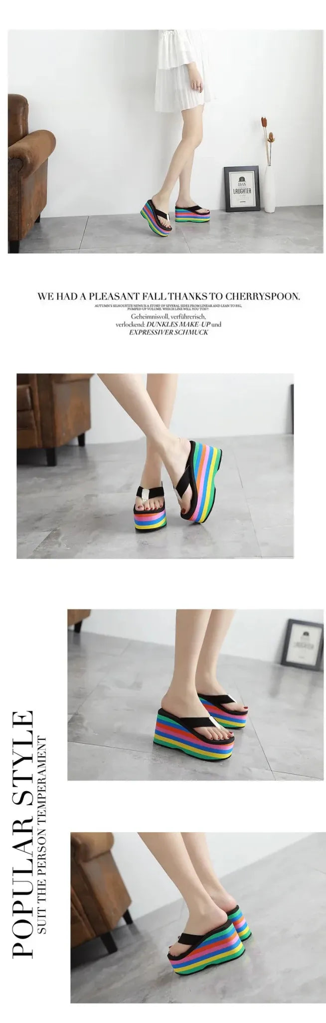 Infradito arcobaleno Sandali da spiaggia da donna Cinturino smerigliato estivo Pantofole con zeppa super alta Pantuflas estivi da donna - platinumshop