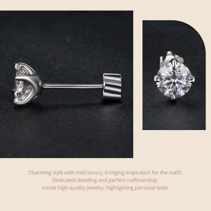 BAMOER Classic Moissanite Earrings, 925 Silver Brilliant 4 Prongs Round Cut Lab Created Diamond Wedding Engagement Earrings PlatiNum