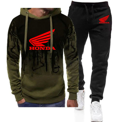 Honda Logo Print 2025 New Men Casual Spring Autumn Gradient Color Sportwear Hoodie + Sweatpant Harajuku Tracksuits PlatiNum