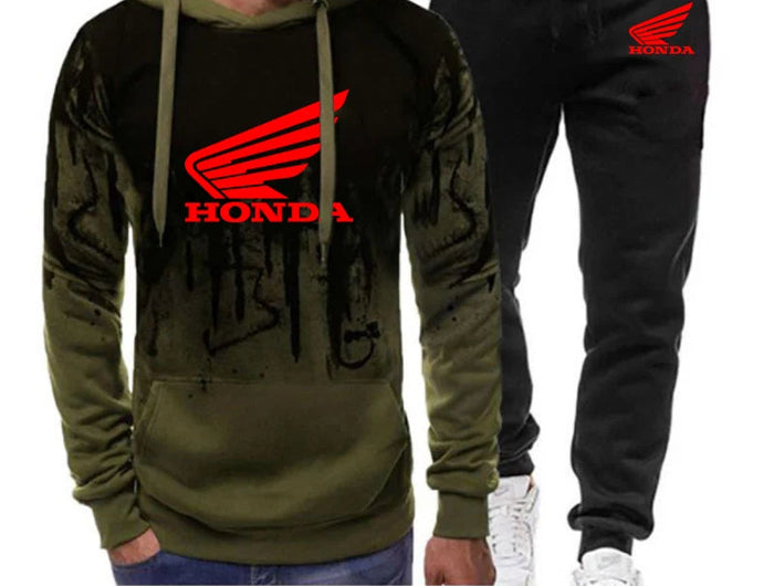 Honda Logo Print 2025 New Men Casual Spring Autumn Gradient Color Sportwear Hoodie + Sweatpant Harajuku Tracksuits PlatiNum