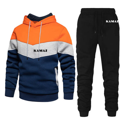 2025 Spring And Autumn Man's KAMAZ TRUCK Logo Print Convention Pocket Pullover Outdoor Sports Hoodies+Casual Long Pants Suits PlatiNum